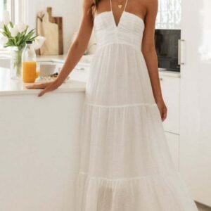 white women shoulder straps tiered chiffon maxi dress